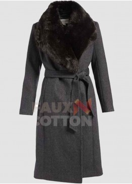 Grey Trench Coat With Fur Collar Women's